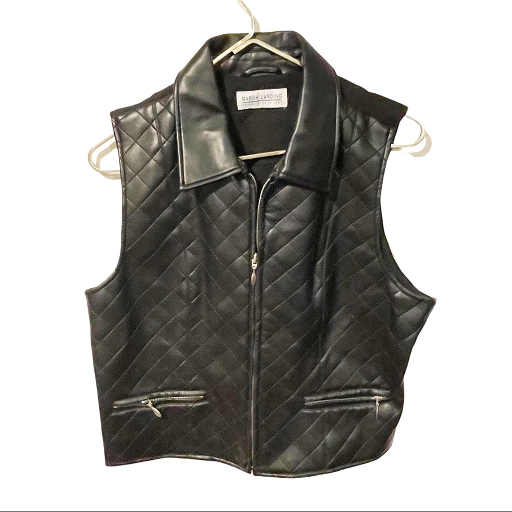 Marsh Landing Womens Large Vegan Faux Leather Quilted Sleeveless Vest